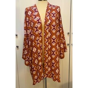 NEW! Cognac Printed Duster Cardigan Sz 1X